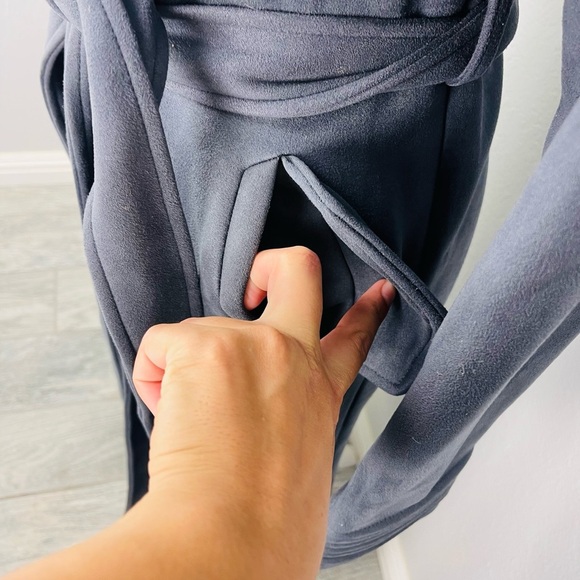L’Atiste Grey Faux Suede Open Wrap long Coat - Picture 5 of 9